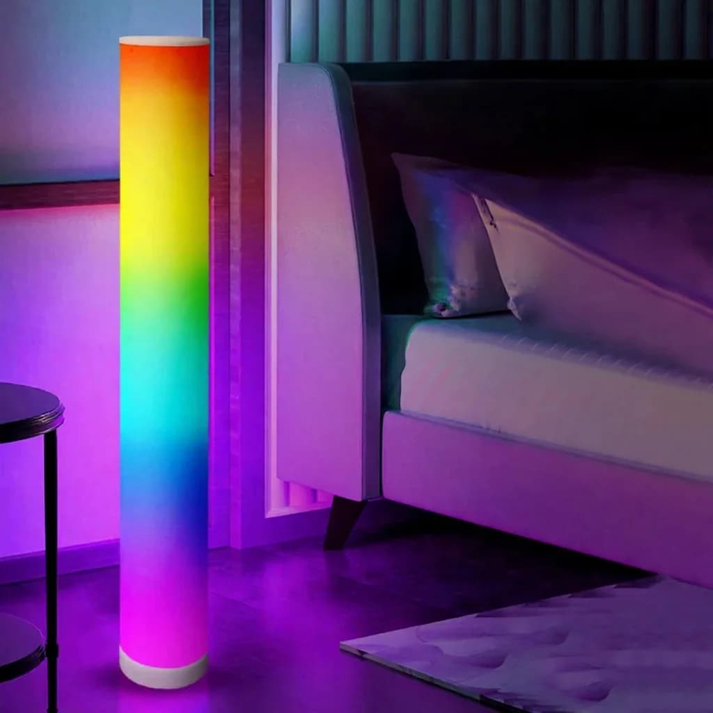 RGB stojacia lampa s valcovitým tienidlom, diaľkové ovládanie a synchronizácia hudby