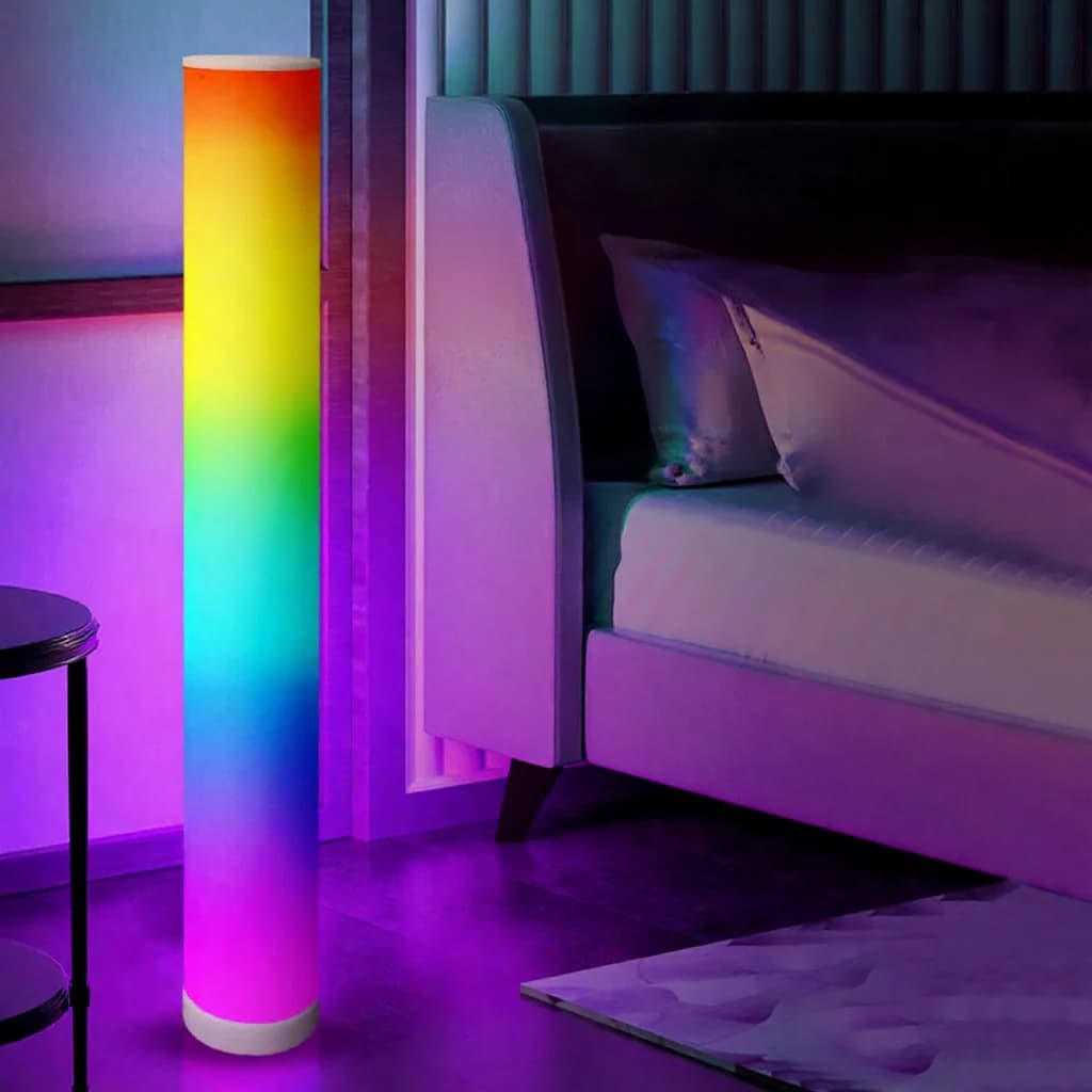 RGB stojacia lampa s valcovitým tienidlom, diaľkové ovládanie a synchronizácia hudby