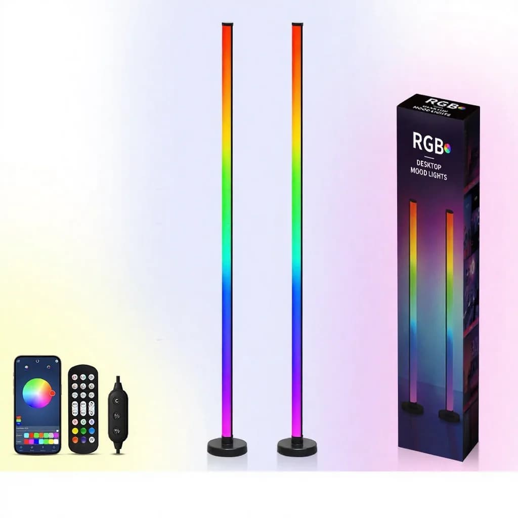 RGB stojaca lampa so synchronizáciou hudby, ovládaním cez aplikáciu a diaľkový ovládač