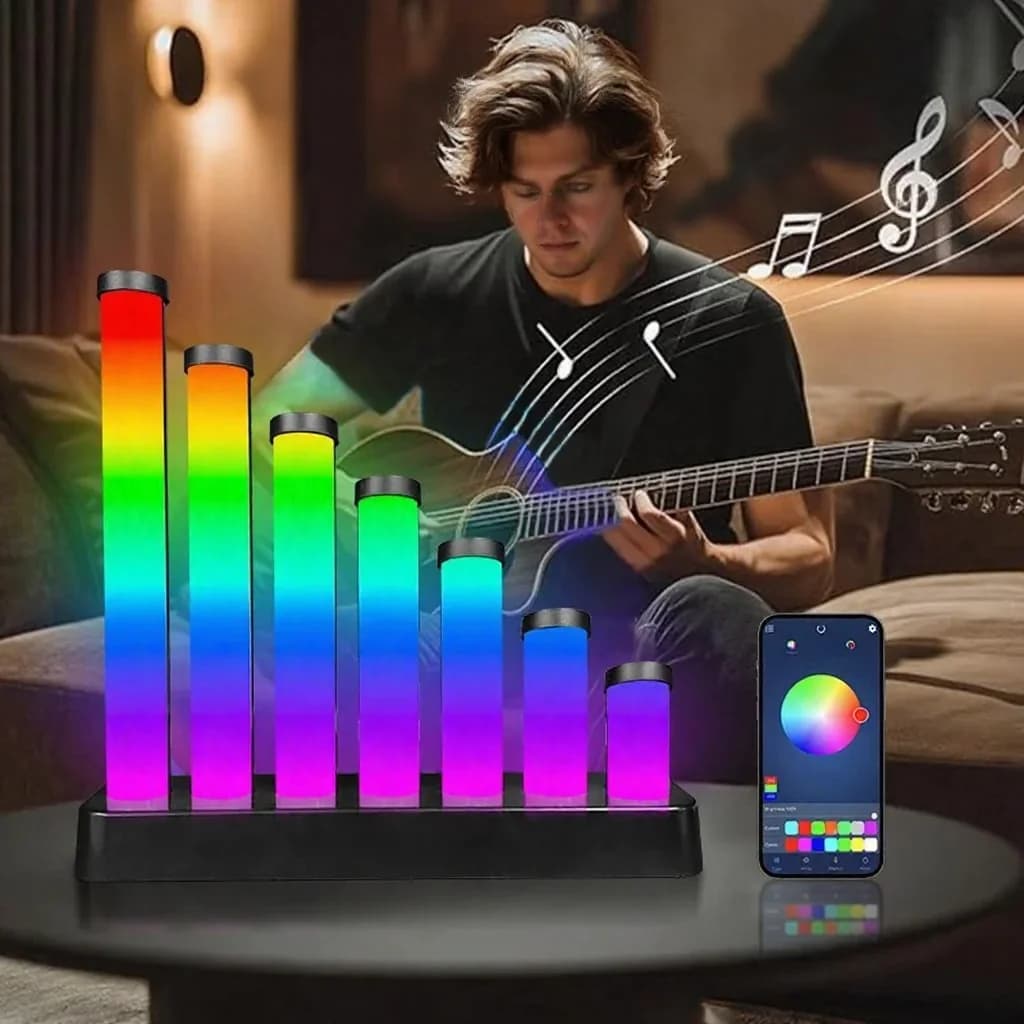 RGB LED stolová lampa reagujúca na zvuk s ovládaním cez aplikáciu