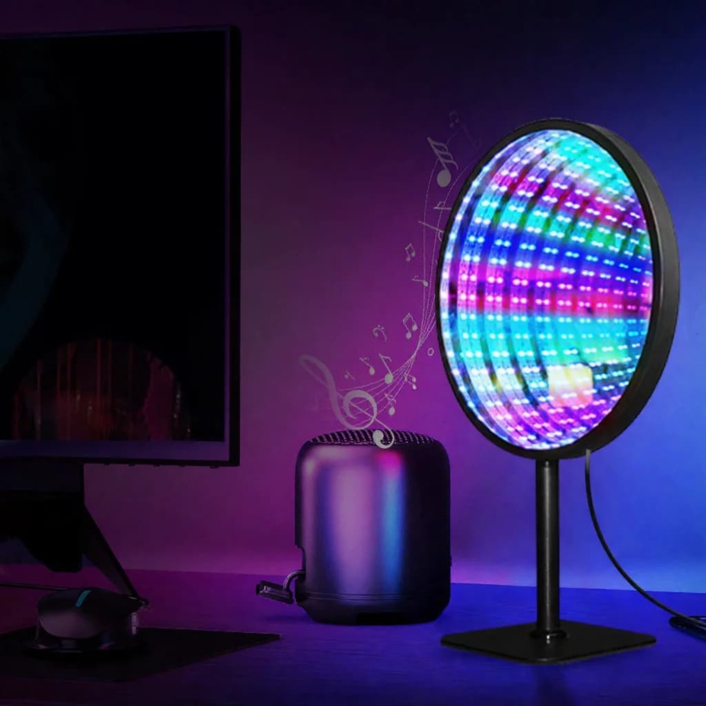 Okrúhle akrylátové zrkadlo nekonečna 3D svetlo priepasti USB RGB atmosférická lampa
