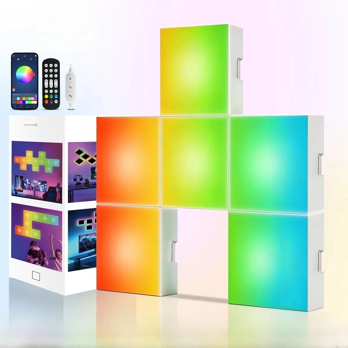 Štvorcové RGB svetelné panely synchronizované s hudbou, nástenná atmosférická lampa