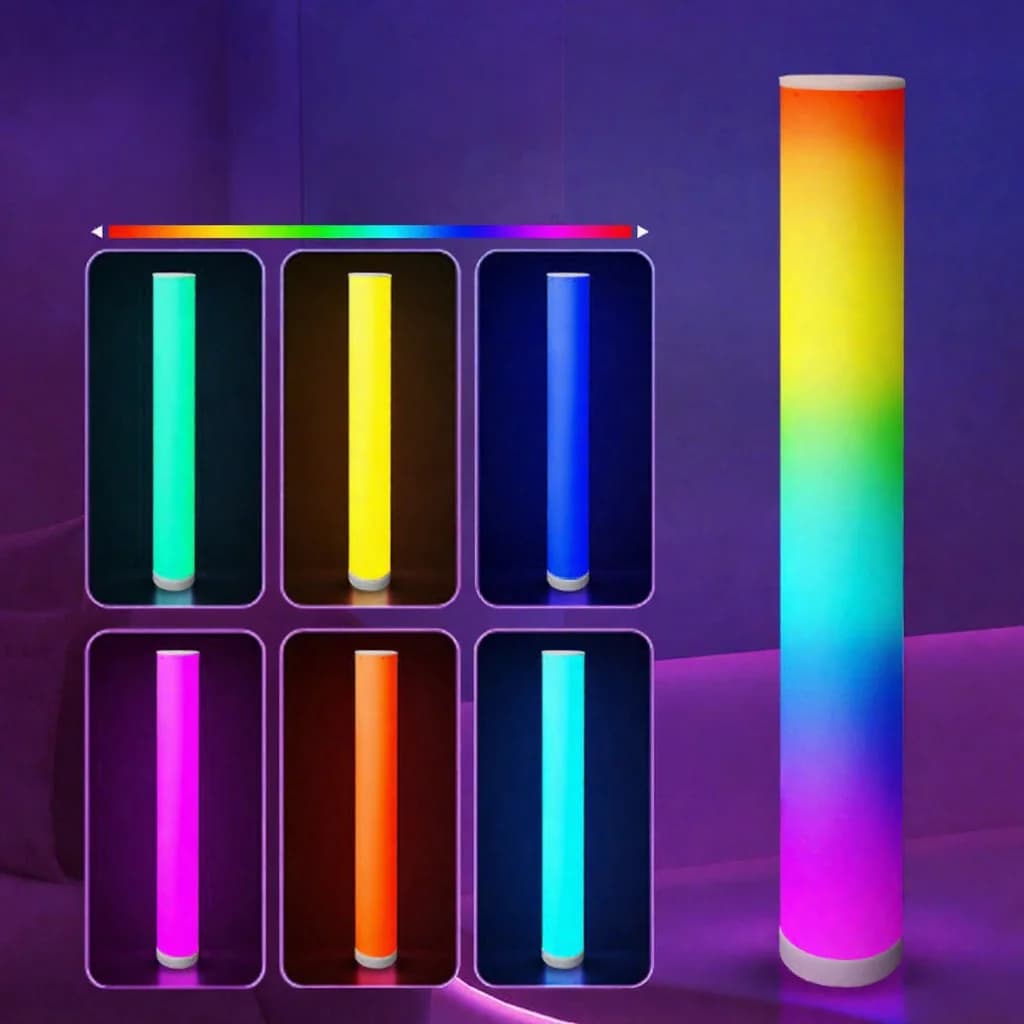 RGB stojacia lampa s valcovitým tienidlom, diaľkové ovládanie a synchronizácia hudby