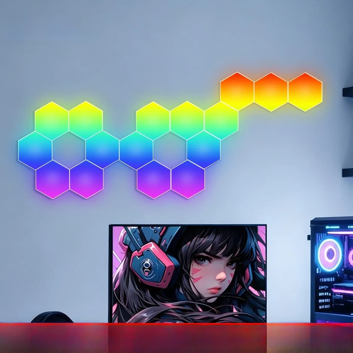 RGB hexagonálne svetelné panely reagujúce na zvuk s ovládaním cez aplikáciu