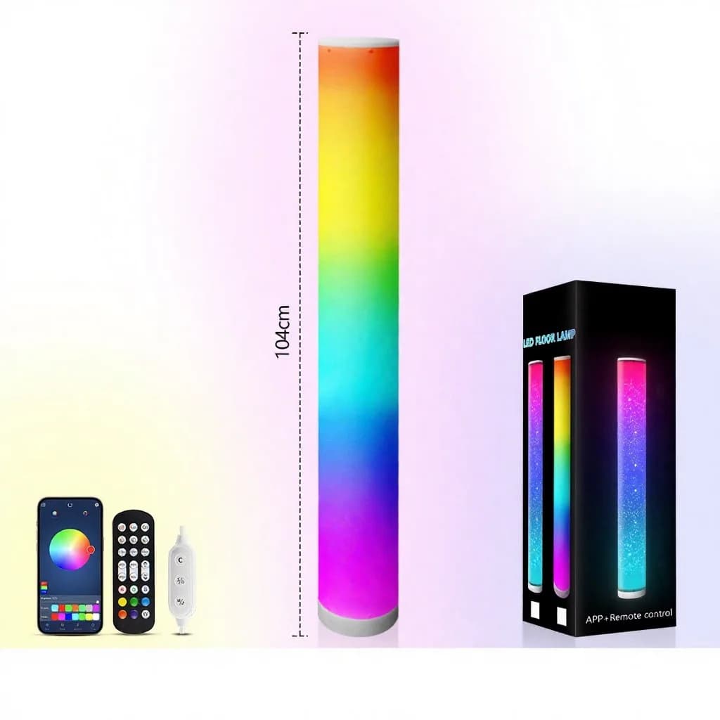 RGB stojacia lampa s valcovitým tienidlom, diaľkové ovládanie a synchronizácia hudby