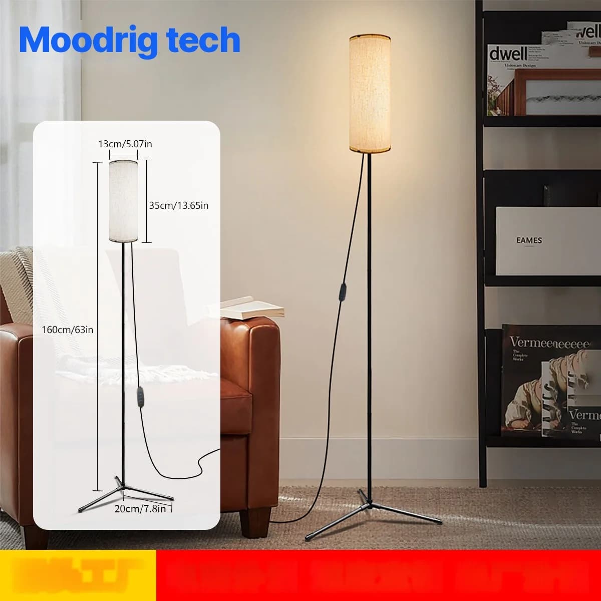 LED stojaca lampa s textilným tienidlom, stmievateľné trojfarebné svetlo