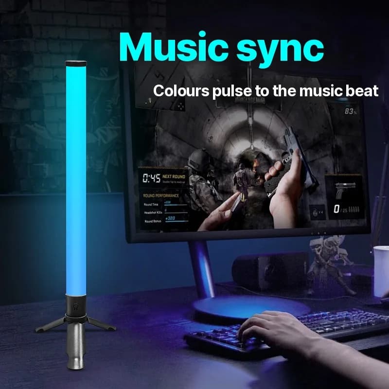 LED stolová atmosférická lampa na statíve so synchronizáciou hudby a RGB efektmi
