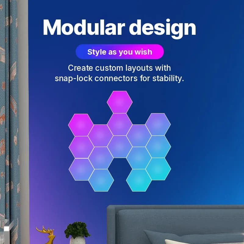 RGB hexagonálne svetelné panely reagujúce na zvuk s ovládaním cez aplikáciu