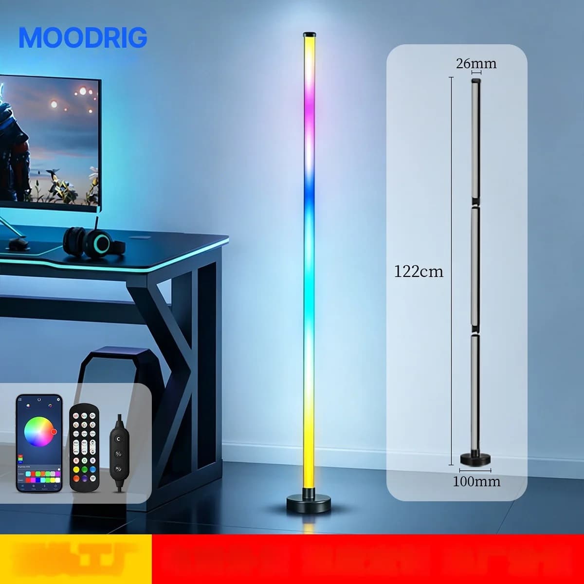 RGB LED rohová stojaca lampa so synchronizáciou hudby, ovládaním cez aplikáciu a diaľkové ovládanie