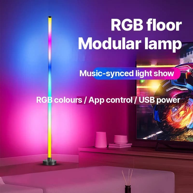 RGB LED rohová stojaca lampa so synchronizáciou hudby, ovládaním cez aplikáciu a diaľkové ovládanie