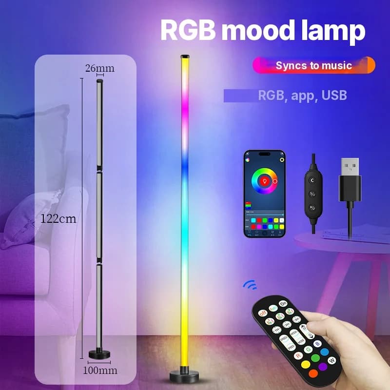 Podlahová lampa RGB s meniacimi sa farbami, synchronizáciou hudby a ovládaním cez aplikáciu
