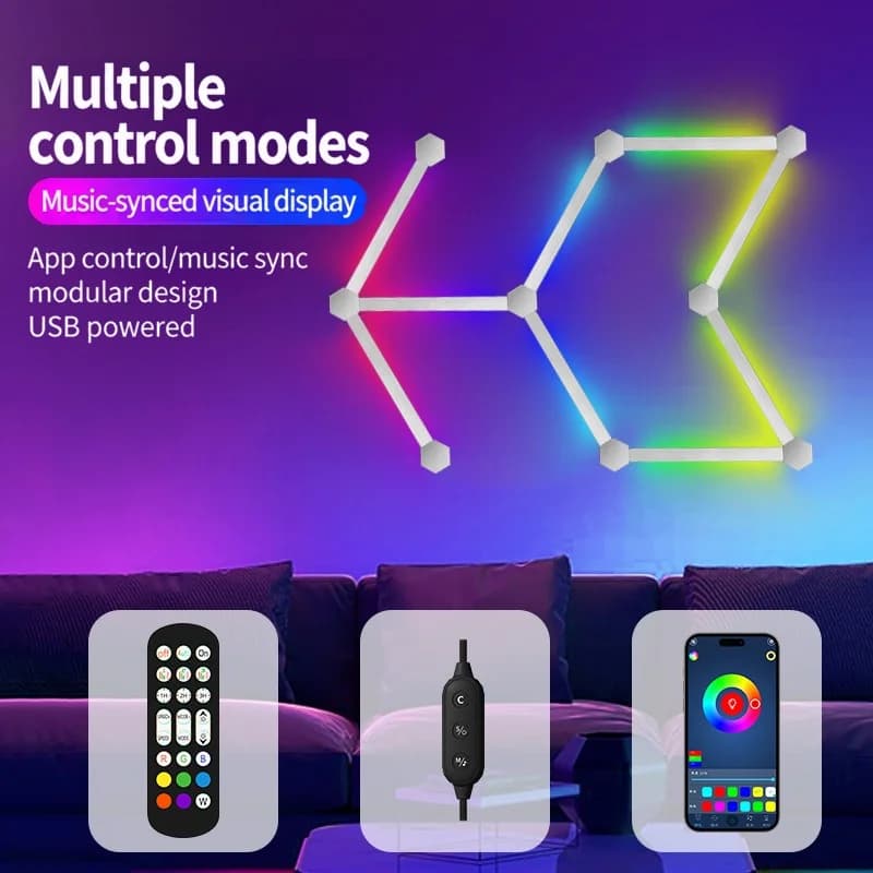 Inteligentné RGB LED nástenné svetlá s možnosťou spájania, ovládaním cez aplikáciu a synchronizáciou hudby