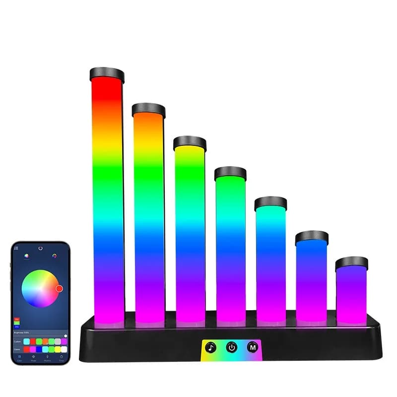 RGB LED stolová lampa reagujúca na zvuk s ovládaním cez aplikáciu