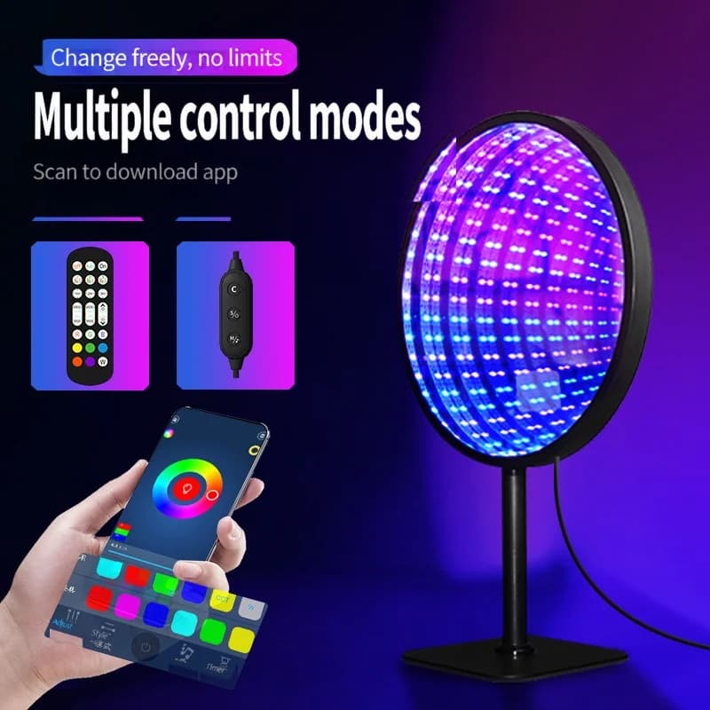 Okrúhle akrylátové zrkadlo nekonečna 3D svetlo priepasti USB RGB atmosférická lampa